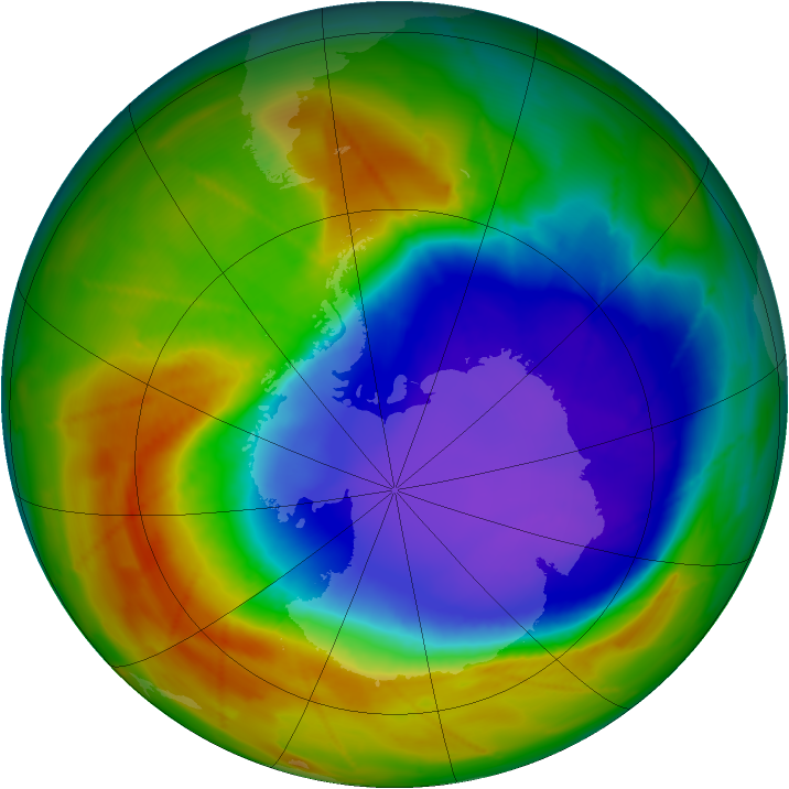 Antarctic ozone map for 13 October 2009